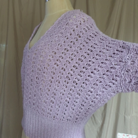 Free People Best Of You Open Weave Knit V-Neck Sweater in Light Purple Moo Sz XS - Picture 12 of 15